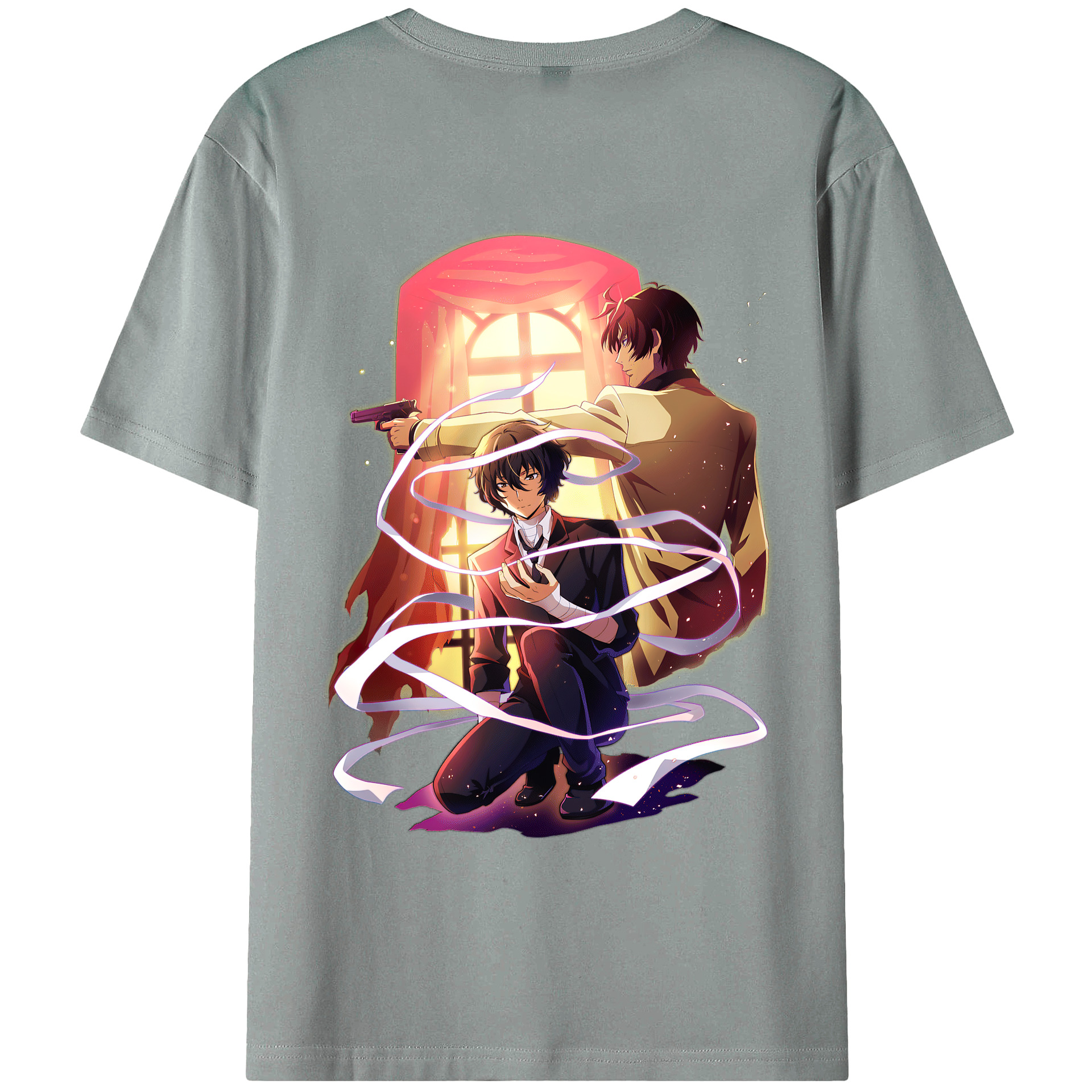 （画像用） 文豪ストレイドッグス Bungo Stray Dogs 綿100％ メンズ半袖Tシャツ（バックプリント） 通気性